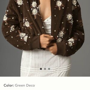Anthropologie Floral Embellished Bomber Jacket